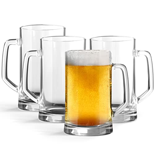 KooK Glass Beer Mugs Set, With Handles, Large Drinking Cups for Tea, Coffee, Root Beer Floats, Dishwasher and Freezer Safe, Clear and Durable, 22 oz, Set of 2