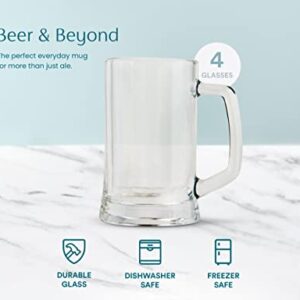 KooK Glass Beer Mugs Set, With Handles, Large Drinking Cups for Tea, Coffee, Root Beer Floats, Dishwasher and Freezer Safe, Clear and Durable, 22 oz, Set of 2