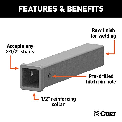 CURT 49511 2-1/2-Inch x 18-Inch Weld-On Raw Steel Trailer Hitch Receiver Tube