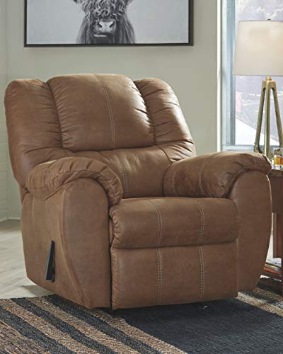 Signature Design by Ashley McGann Faux Leather Oversized Manual Rocker Recliner, Light Brown