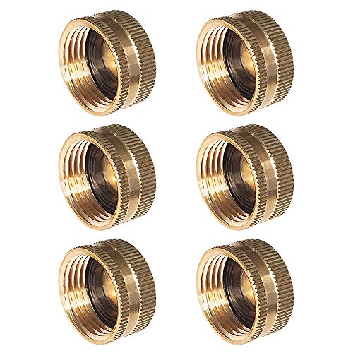 HQMPC Garden Hose Cap with Washer Brass Hose End Garden Hose Connector Brass Cap 3/4" NH 6Pcs Garden Hose Female Fitting Cap