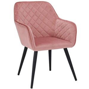 duhome accent chair for living room/bed room with armrest,duhome reception chair mid-century upholstered leisure dining chairs modern metal frame legs velvet padded seat easy assembly pink