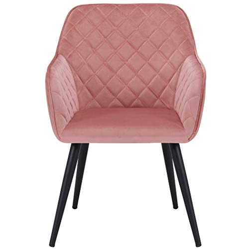 Duhome Accent Chair for Living Room/Bed Room with Armrest,Duhome Reception Chair Mid-Century Upholstered Leisure Dining Chairs Modern Metal Frame Legs Velvet Padded Seat Easy Assembly Pink