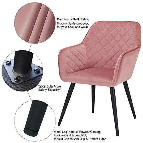 Duhome Accent Chair for Living Room/Bed Room with Armrest,Duhome Reception Chair Mid-Century Upholstered Leisure Dining Chairs Modern Metal Frame Legs Velvet Padded Seat Easy Assembly Pink