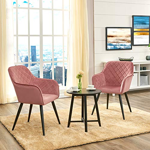Duhome Accent Chair for Living Room/Bed Room with Armrest,Duhome Reception Chair Mid-Century Upholstered Leisure Dining Chairs Modern Metal Frame Legs Velvet Padded Seat Easy Assembly Pink