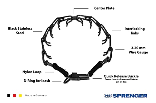 Herm Sprenger Black Stainless Steel Prong Dog Training Collar with Quick Release Buckle Ultra-Plus Pet Pinch Collar No-Pull Collar for Dogs Made in Germany 3.2mm x 20in Medium