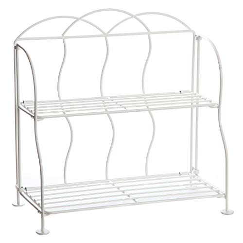 Lily's Home Metal Countertop Wire Shelf Rack, Great for Household Items, Kitchen Organizer, Bathroom Storage and More. Foldable. White (2-Tier)