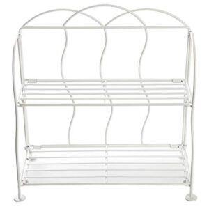 Lily's Home Metal Countertop Wire Shelf Rack, Great for Household Items, Kitchen Organizer, Bathroom Storage and More. Foldable. White (2-Tier)