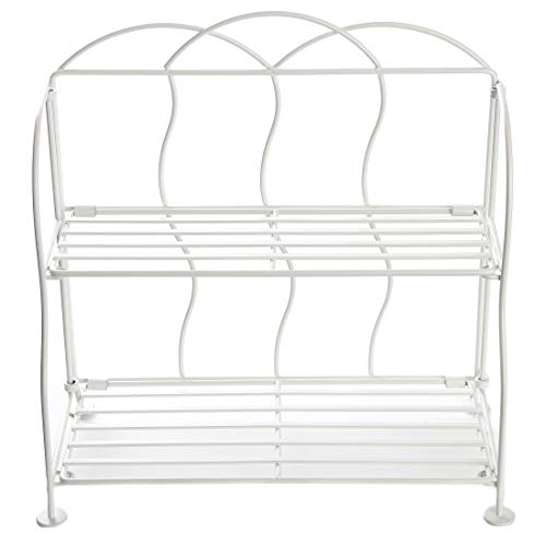 Lily's Home Metal Countertop Wire Shelf Rack, Great for Household Items, Kitchen Organizer, Bathroom Storage and More. Foldable. White (2-Tier)