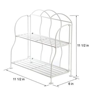 Lily's Home Metal Countertop Wire Shelf Rack, Great for Household Items, Kitchen Organizer, Bathroom Storage and More. Foldable. White (2-Tier)