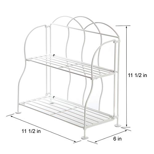 Lily's Home Metal Countertop Wire Shelf Rack, Great for Household Items, Kitchen Organizer, Bathroom Storage and More. Foldable. White (2-Tier)