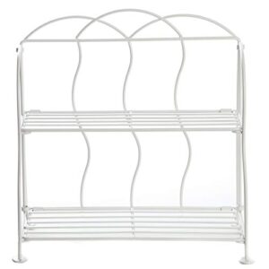 Lily's Home Metal Countertop Wire Shelf Rack, Great for Household Items, Kitchen Organizer, Bathroom Storage and More. Foldable. White (2-Tier)