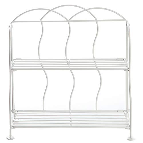 Lily's Home Metal Countertop Wire Shelf Rack, Great for Household Items, Kitchen Organizer, Bathroom Storage and More. Foldable. White (2-Tier)