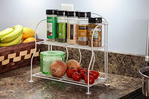 Lily's Home Metal Countertop Wire Shelf Rack, Great for Household Items, Kitchen Organizer, Bathroom Storage and More. Foldable. White (2-Tier)