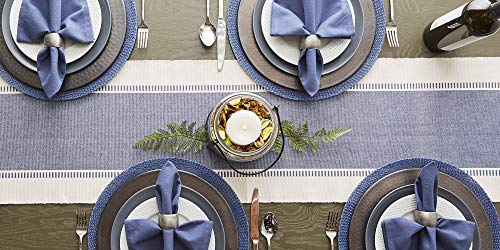 DII Dobby Stripe Woven Table Runner, 13x72-inch, French Blue