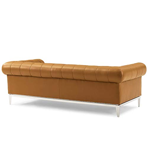 Modway Idyll Tufted Button Upholstered Leather Chesterfield Sofa, Tan