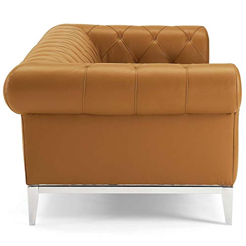 Modway Idyll Tufted Button Upholstered Leather Chesterfield Sofa, Tan