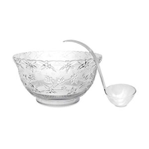 party essentials n080621l hard plastic embossed floral serving bowl for punch/salad/snack/treat, clear, 8-quart with ladle