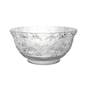 Party Essentials N080621L Hard Plastic Embossed Floral Serving Bowl for Punch/Salad/Snack/Treat, Clear, 8-Quart with ladle