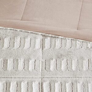 Madison Park Soft Plush Comforter Long Faux Fur Design, Mid Century, Modern All Season Down Alternative Bedding Set with Matching Sham, Full/Queen, Gia, Natural/Blush 3 Piece
