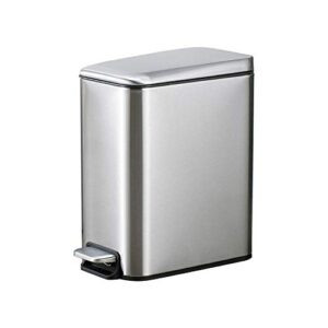 yctec 1.3 gallon/5 liter stainless steel small trash can with lid soft close, removable inner waste basket, rectangular slim garbage can for bathroom bedroom office, narrow step trash bin, silver