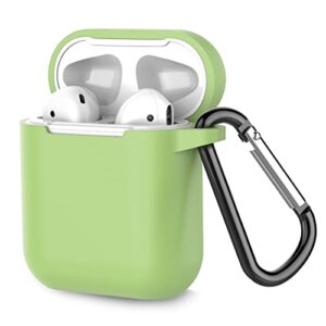 coffea protective silicone case with keychain for apple airpods 1 & 2 (front led not visible) (matcha green)