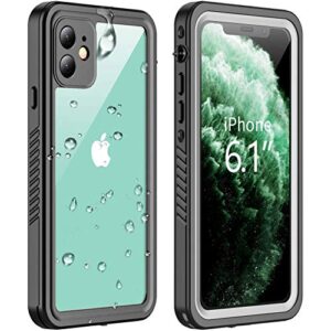vapesoon compatible with iphone 11 waterproof case, built-in screen protector full-body rugged bumper sealed cover shockproof dustproof waterproof case for iphone 11 6.1 inch (black/clear)