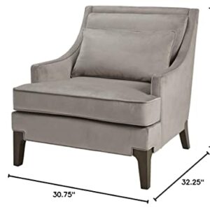 Martha Stewart Anna Accent Chairs-Solid Wood, High Back, Deep Seating Living Room Furniture Anna Armchair Luxe Sofa Decor with Lumbar Pillow-Bedroom Lounge, See Below, Light Grey