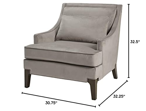 Martha Stewart Anna Accent Chairs-Solid Wood, High Back, Deep Seating Living Room Furniture Anna Armchair Luxe Sofa Decor with Lumbar Pillow-Bedroom Lounge, See Below, Light Grey