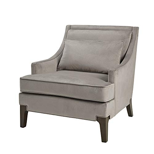 Martha Stewart Anna Accent Chairs-Solid Wood, High Back, Deep Seating Living Room Furniture Anna Armchair Luxe Sofa Decor with Lumbar Pillow-Bedroom Lounge, See Below, Light Grey