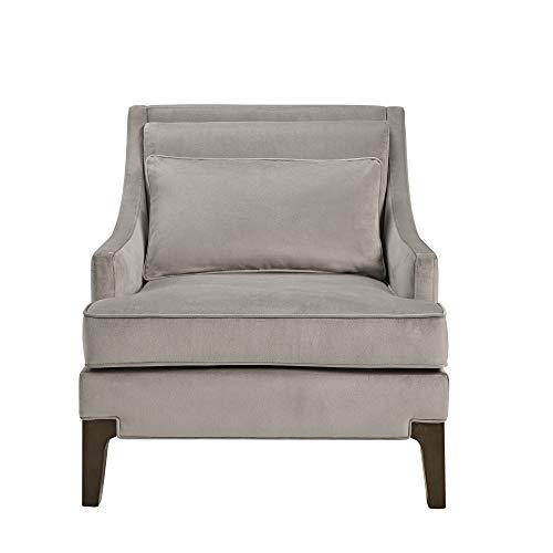 Martha Stewart Anna Accent Chairs-Solid Wood, High Back, Deep Seating Living Room Furniture Anna Armchair Luxe Sofa Decor with Lumbar Pillow-Bedroom Lounge, See Below, Light Grey