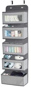 homyfort over the door hanging organizer storage with 5 large pockets,wall mount storage with clear windows and 2 widened metal hooks for pantry,nursery,diapers,bathroom,kitchen,closet,dorm(grey)