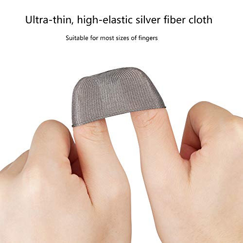 Silver Fiber 100%, 0.01"(0.5mm) Ultra-Thin, PUBG Mobile Finger Sleeve Anti-Sweat Breathable for High-Ranking Players Mobile Game Streamer iPhone/iPad/Android Size: M(6P)