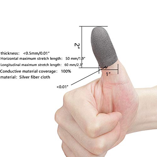 Silver Fiber 100%, 0.01"(0.5mm) Ultra-Thin, PUBG Mobile Finger Sleeve Anti-Sweat Breathable for High-Ranking Players Mobile Game Streamer iPhone/iPad/Android Size: M(6P)