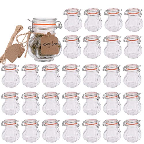 Encheng Glass Spice Jars, Glass Jars With Airtight Lids 4 oz,Small Jars With LeakProof Rubber Gasket,Mason Jars With Hinged Lids For Kitchen,Mini Storage Containers With Twine n Tags Labeling 30 Pack