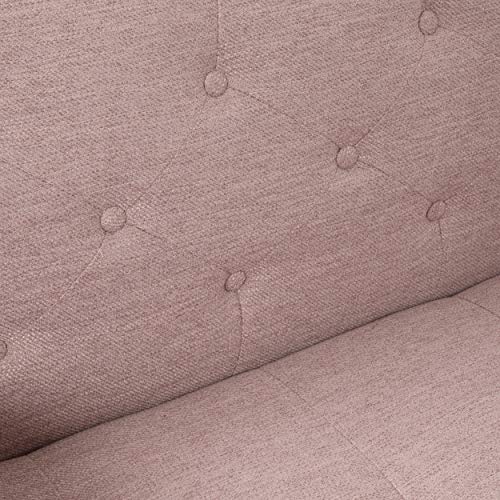 GDFStudio Aidan Mid-Century Modern Tufted Fabric Sofa, Light Blush and Dark Walnut
