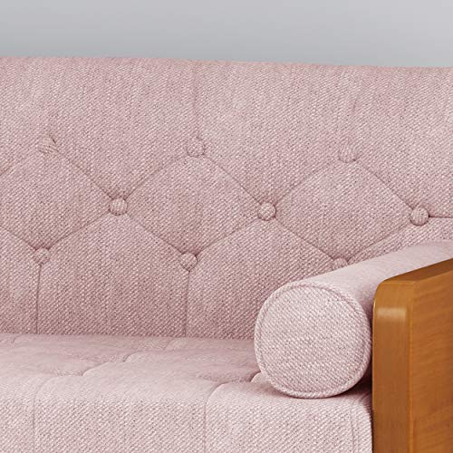 GDFStudio Aidan Mid-Century Modern Tufted Fabric Sofa, Light Blush and Dark Walnut