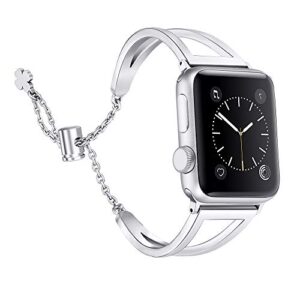 secbolt bands compatible with apple watch band 38mm 40mm 41mm iwatch series 8/7/6/5/4/3/2/1/se, women dressy metal jewelry bracelet bangle wristband stainless steel, silver