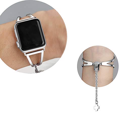 Secbolt Bands Compatible with Apple Watch Band 38mm 40mm 41mm iWatch Series 8/7/6/5/4/3/2/1/SE, Women Dressy Metal Jewelry Bracelet Bangle Wristband Stainless Steel, Silver