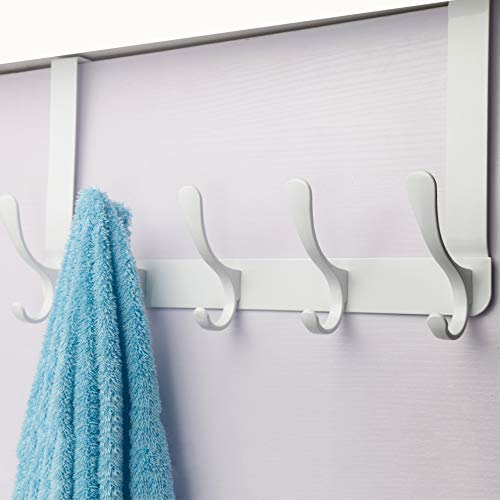 SKOLOO Over The Door Hook Rack, 5 Door Hanger Hooks for Clothes Towels Coat, Over The Door Coat Rack (White)