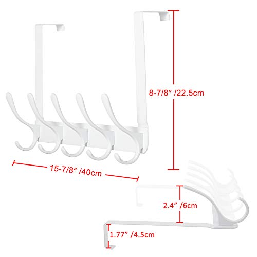 SKOLOO Over The Door Hook Rack, 5 Door Hanger Hooks for Clothes Towels Coat, Over The Door Coat Rack (White)