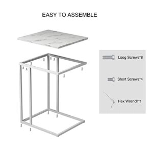 HOME BI C Table End Table, Beside Bed Sofa End Table, Save Spaces Side Table C Shape, Easy to Install Side Table for Living Room Bedroom White