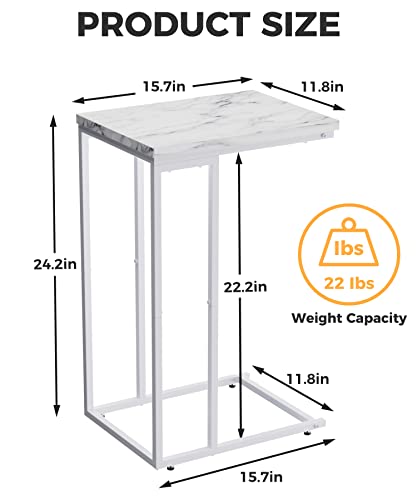 HOME BI C Table End Table, Beside Bed Sofa End Table, Save Spaces Side Table C Shape, Easy to Install Side Table for Living Room Bedroom White