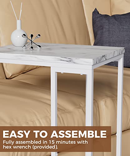 HOME BI C Table End Table, Beside Bed Sofa End Table, Save Spaces Side Table C Shape, Easy to Install Side Table for Living Room Bedroom White