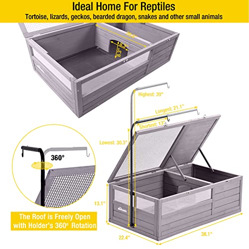 Aivituvin Wooden Tortoise House Large Tortoise Habitat Cage, Indoor Tortoises Enclosure for Small Animals, Outdoor Reptile Cage - Upgraded Weatherproof Bottom