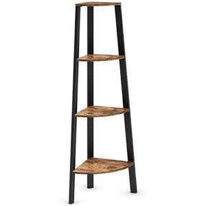 ballucci modern corner ladder shelf, 4-tier corner bookshelf storage rack & plant stand, wood with metal frame - rustic brown