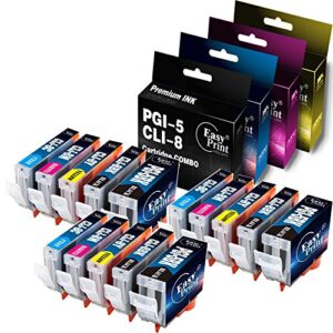 15-pack compatible pgi5 cli8 pgi-5 cli-8 ink cartridge used for canon pixma ip4300 ip4500 ip5200 ip6600d mp600 pro9000 printer (3x big bk, 3x small bk, 3x cyan, 3x magenta, 3x yellow), by easyprint