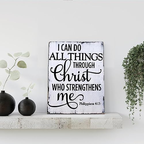 I can do All Things Through Christ who Strengthens me, Religious Wood Sign, Rustic Bible Verse Sign, Philippians 4:13