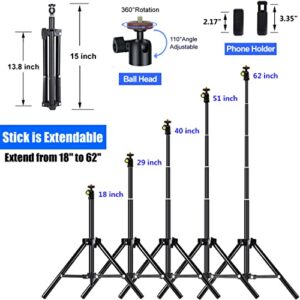 Selfie Stick Tripod, 62 inch Extendable Detachable Selfie Stick Tripod Stand with Remote for iPhone 14 13 12 Pro MAX Samsung Galaxy S23 S22 S21 Ultra