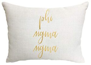 sorority shop phi sigma sigma pillow – gold script design, 12" x 16" lumbar pillow sorority